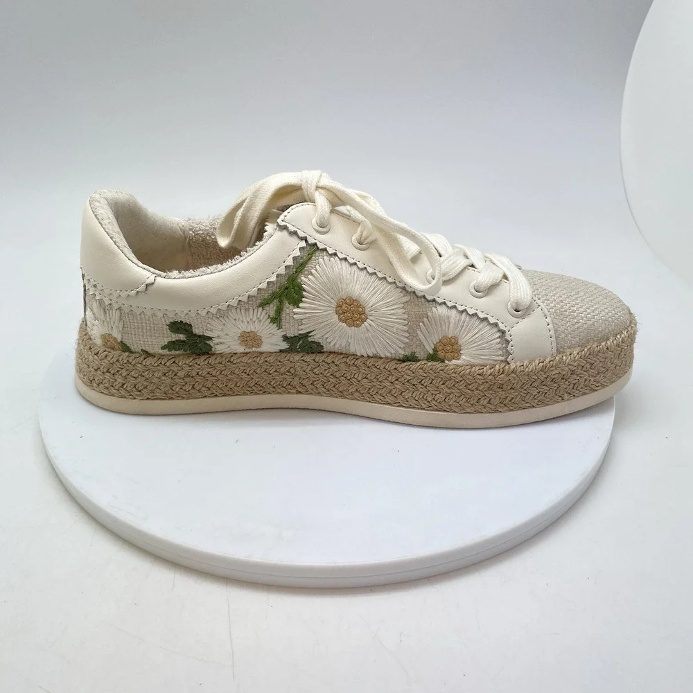 Dolce Vita Azalia Sneakers 8.5 Beige Daisy‎ Floral Raffia Espadrille Platform